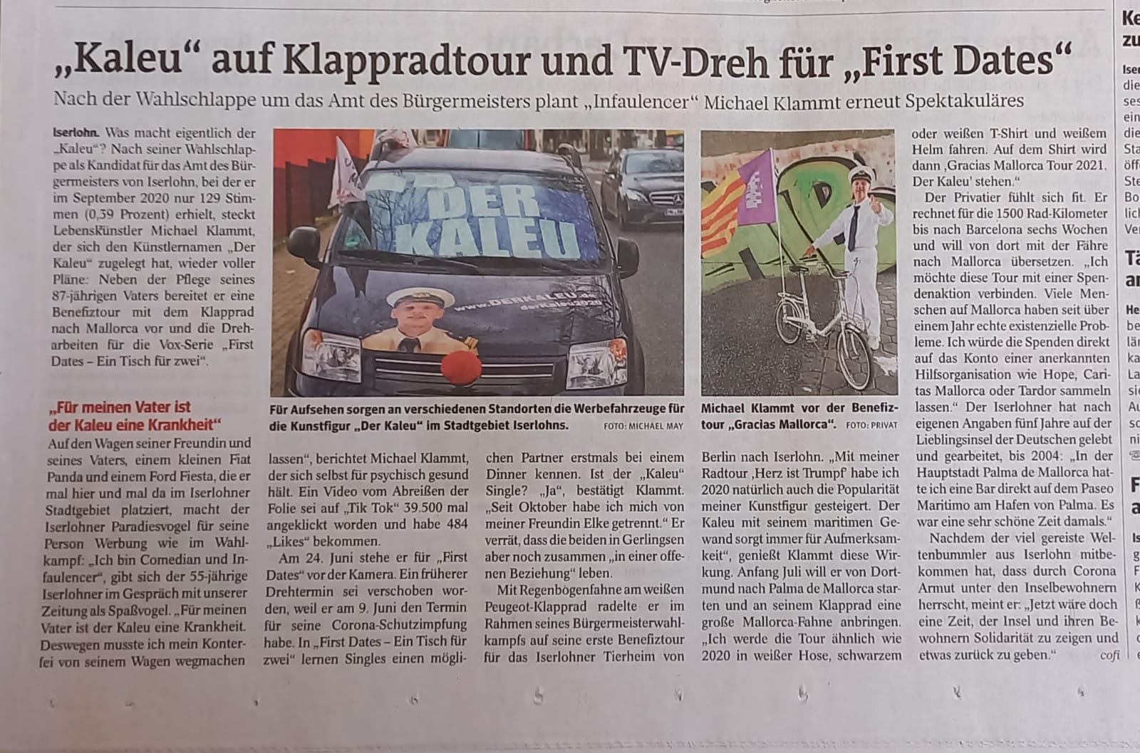 Kaleu auf Klappradtour und Tv-Dreh fuer First Dates
